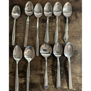 Stainless Steel Teaspoons Fancy Mixed Lot of 11 Crafting Repurpose Flatware